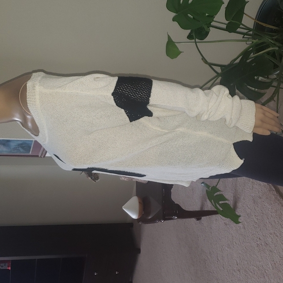 Fifty Street s crewneck open knit mesh arm bands cross stitch front ribb… cross - Picture 3 of 7